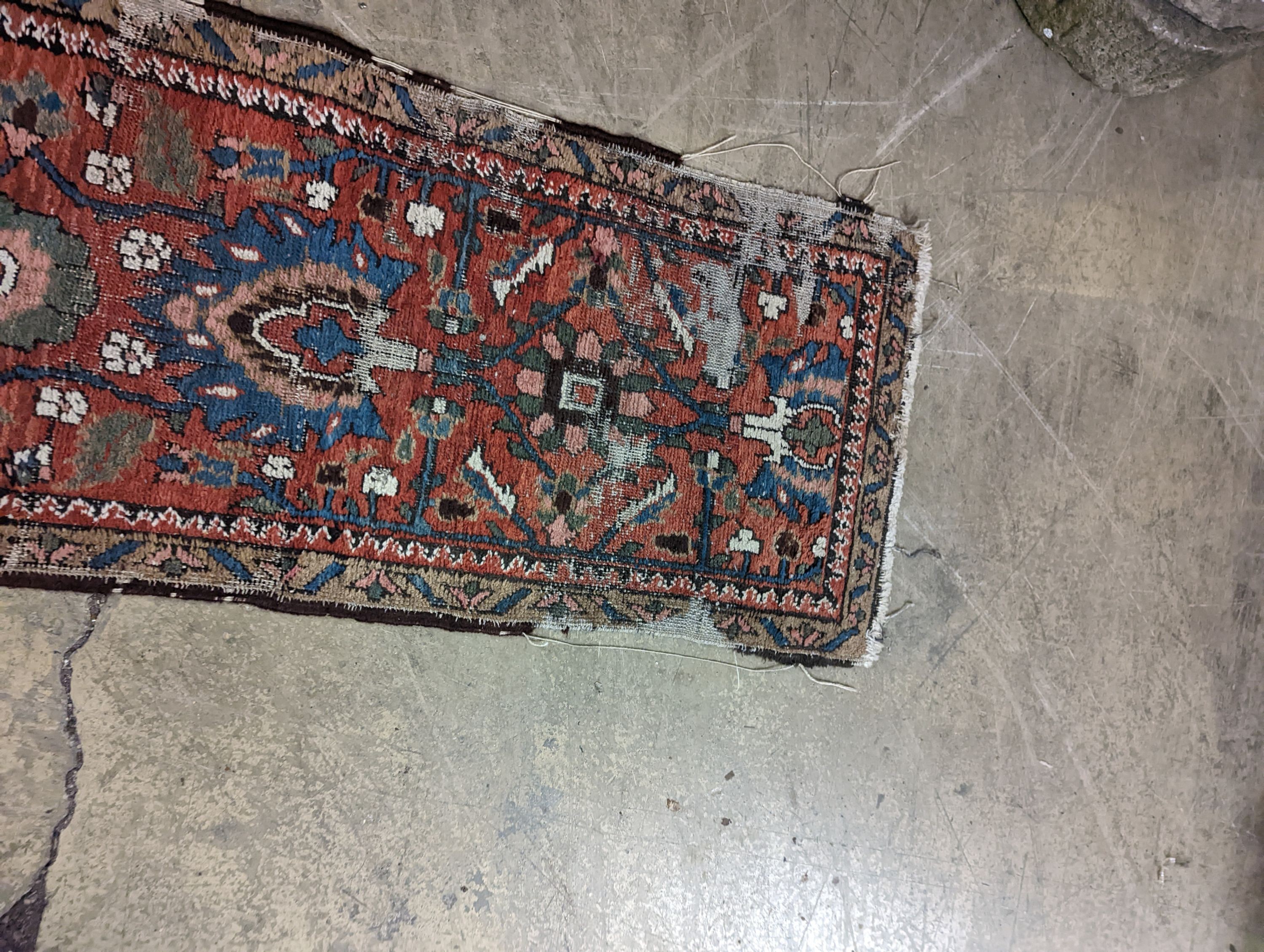 A Kilim polychrome flatweave rug, 168 x 132cm together with a Hamadan red ground runner